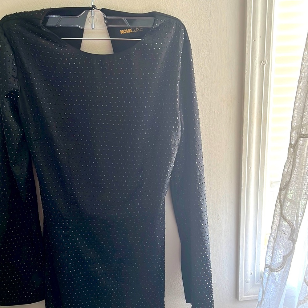 Fashion Nova NovaLux Black rhinestone beaded dress..NWT